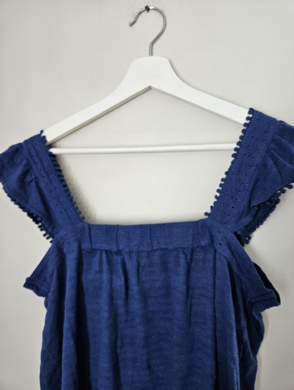 Style & Co Women’s Blue Square-Neck Eyelet Flutter Strap Tank Top Pom-Pom Trim - Picture 5 of 9